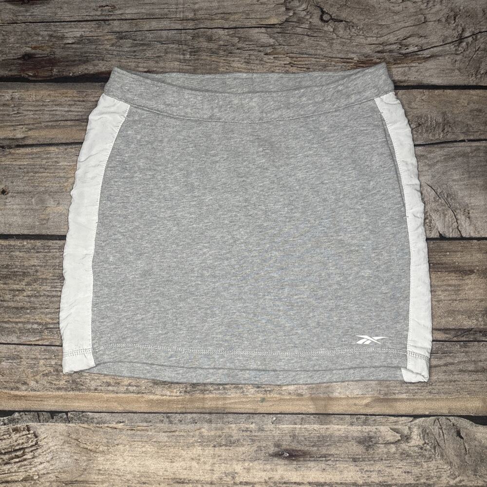 Reebok Grey French Terry Skirt Athletic Mini Pockets Nylon Stripe Women's Small